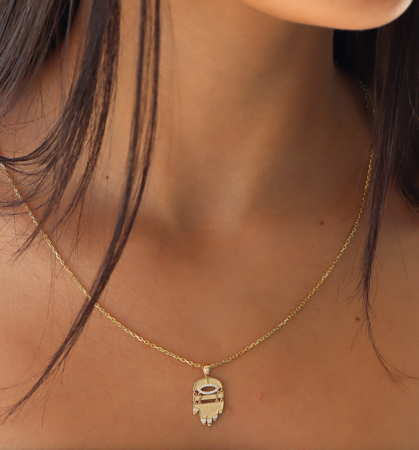 Petite Golden Hamsa w/ Diamonds